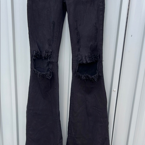 GJG Denim Rodeo Ripped Distressed Flare Fall Bell Bottom Black Flared Jeans 3 - Picture 7 of 11